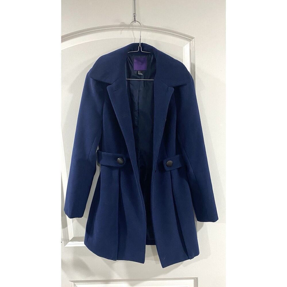Forever 21 Blue Single Breasted Peacoat S Button Detail Wide Collar - Picture 9 of 10